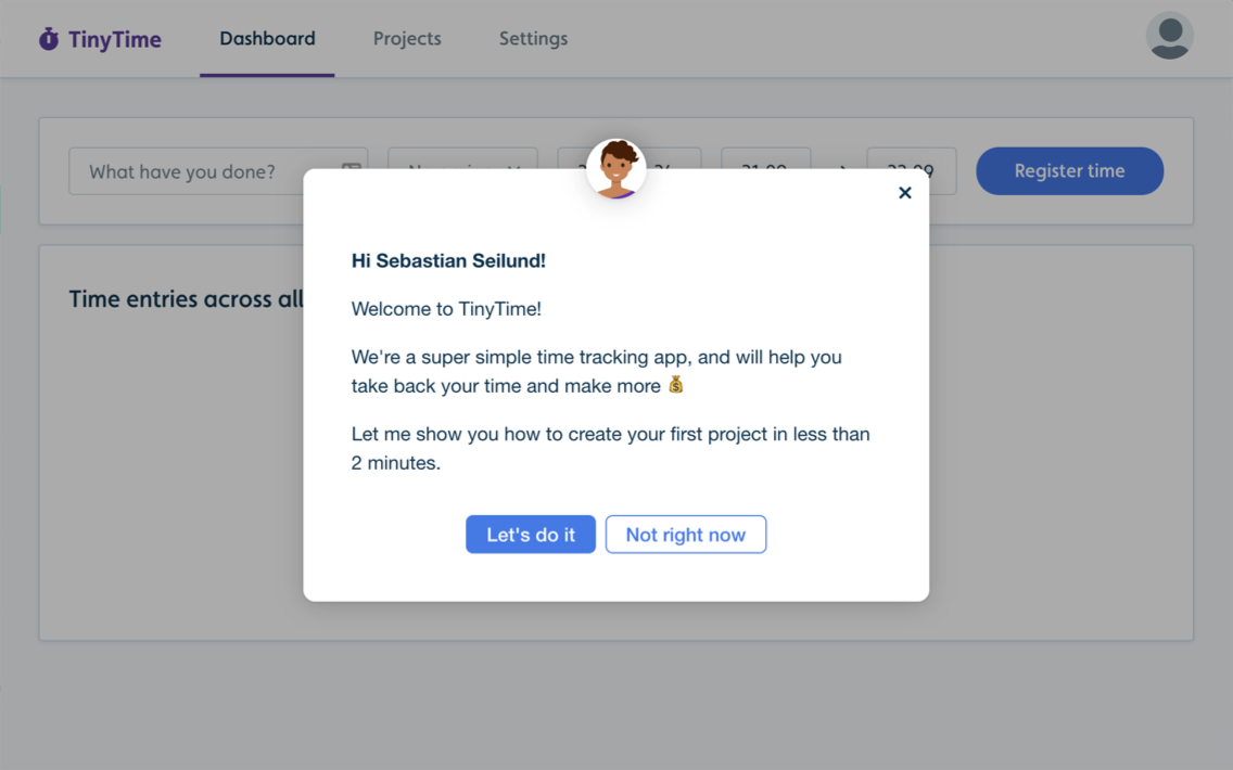 screen grab of userflow modal