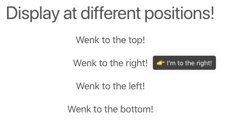 This is a screenshot of a tooltip demo. The tooltip says I'm to the right and has an emoji in it. It is illustrating that this CSS tooltip can be displayed at different positions.