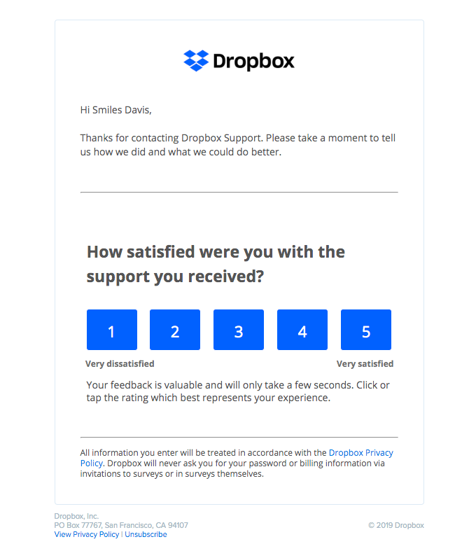 dropbox support email follow up example