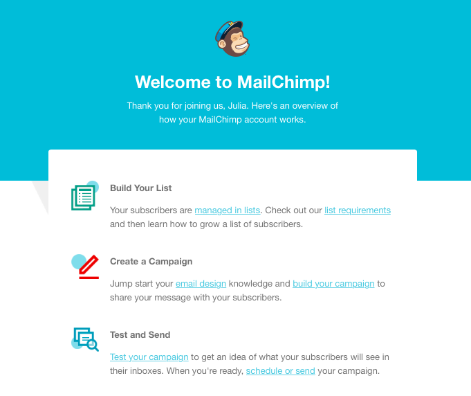 MailChimp welcome email