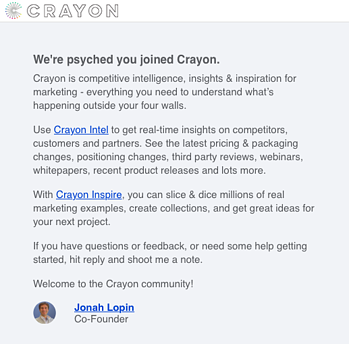 crayon welcome email
