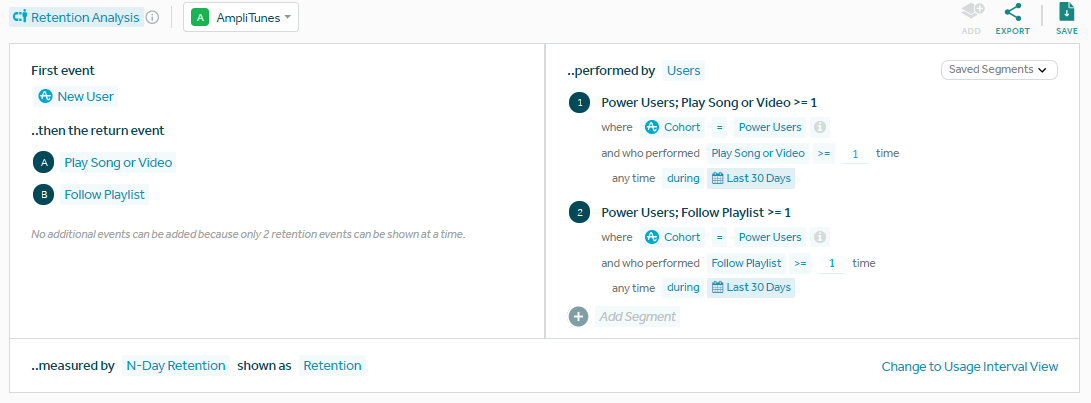 a screenshot of the retention analysis feature in amplitude segmented by behavioral cohorts.