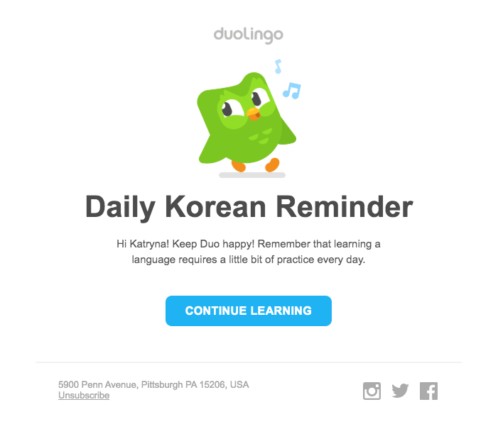 duolingo user engagement daily reminder email