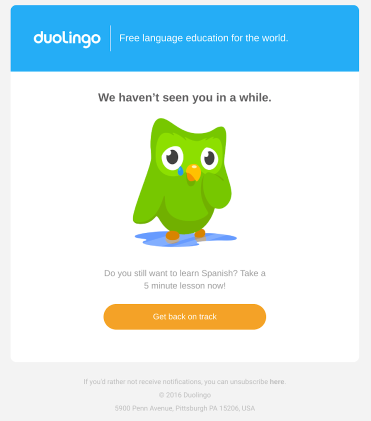 duolingo unengaged churned user email