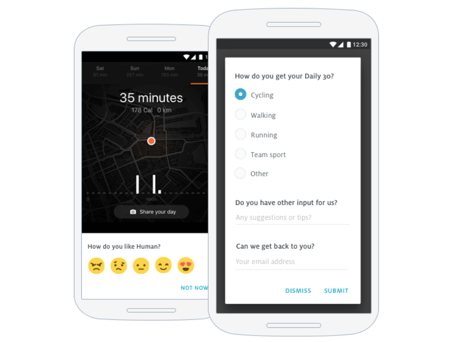 human in-app survey multiple choice modal