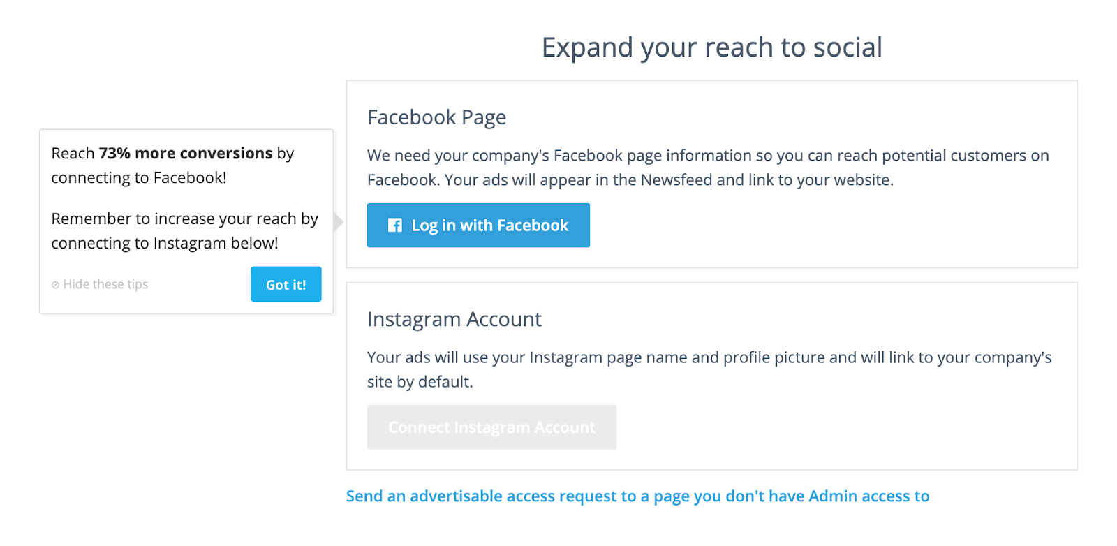 this is a screenshot image of a tooltip made with appcues in adroll's onboarding that encourages users to take a key action