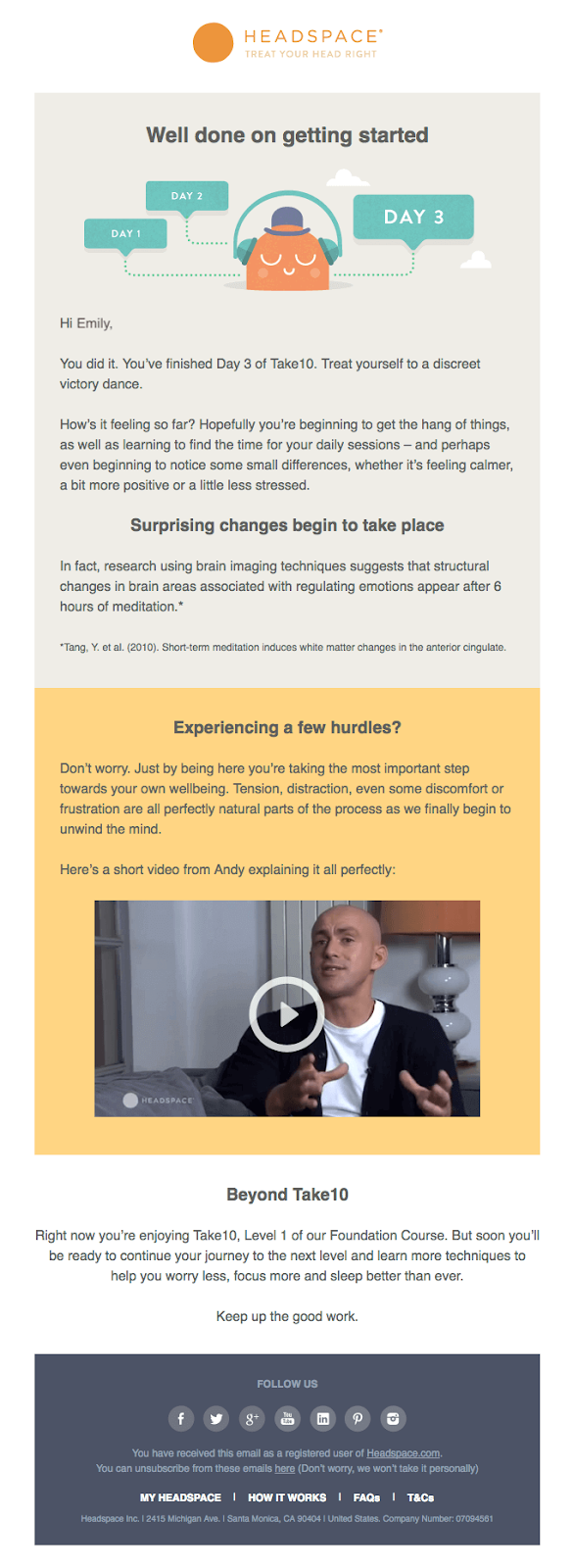 headspace welcome user onboarding email