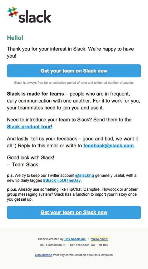 slack email welcome example