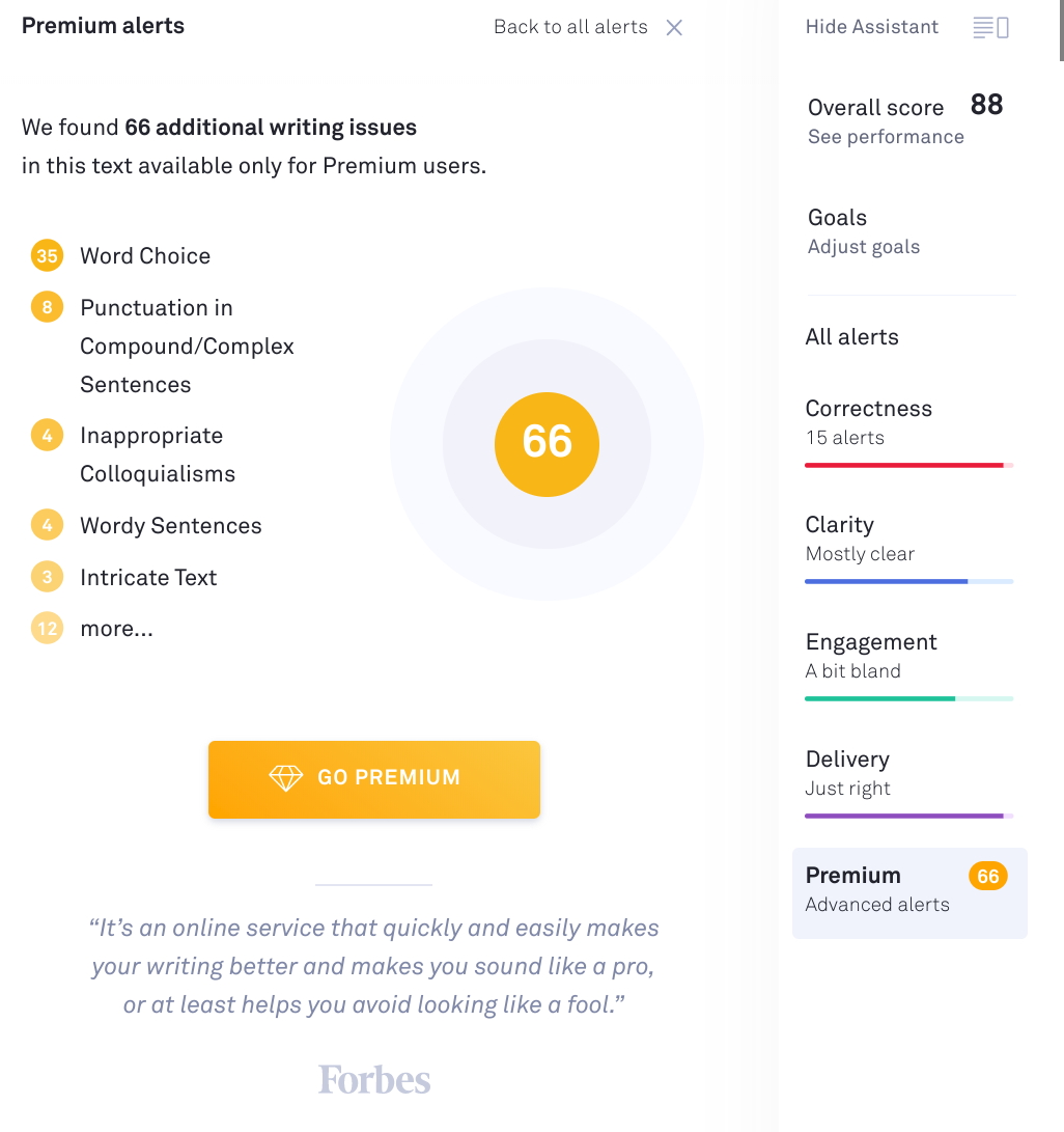 grammarly premium upsell prompt example