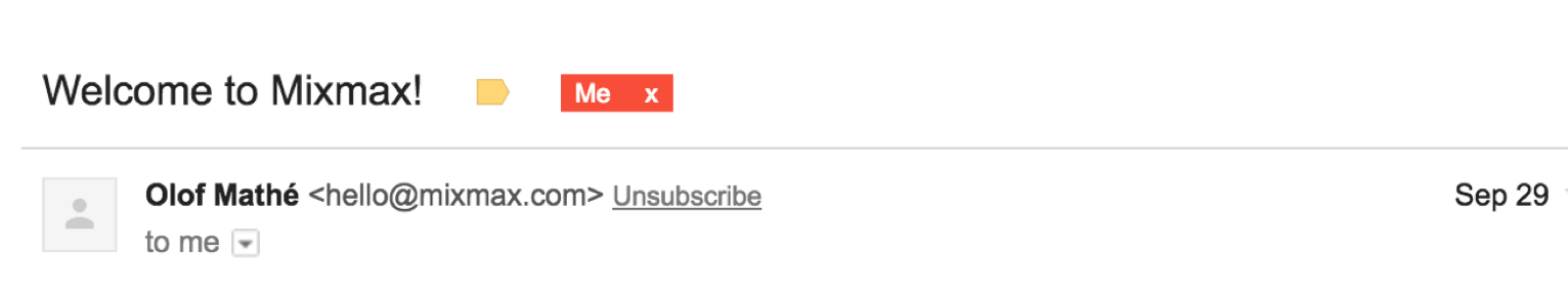 A screenshot of a welcome email without an avatar