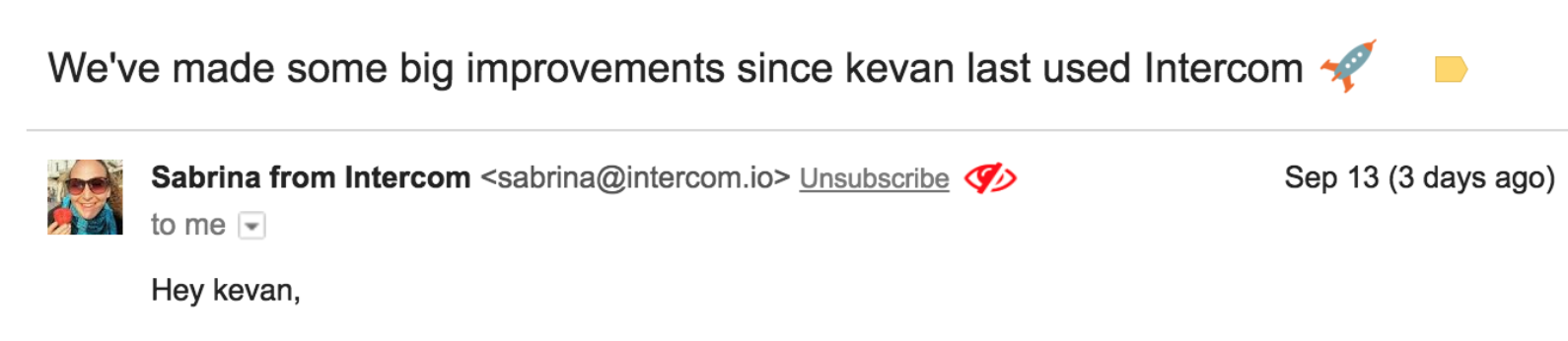 A screenshot of a personalized email that has an avatar