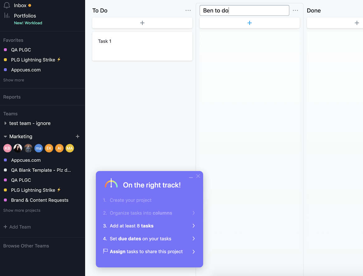 Asana feature adoption checklist