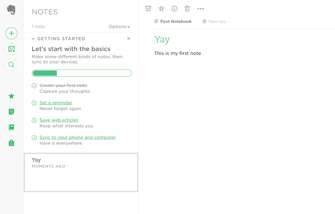 evernote user onboarding basics checklist