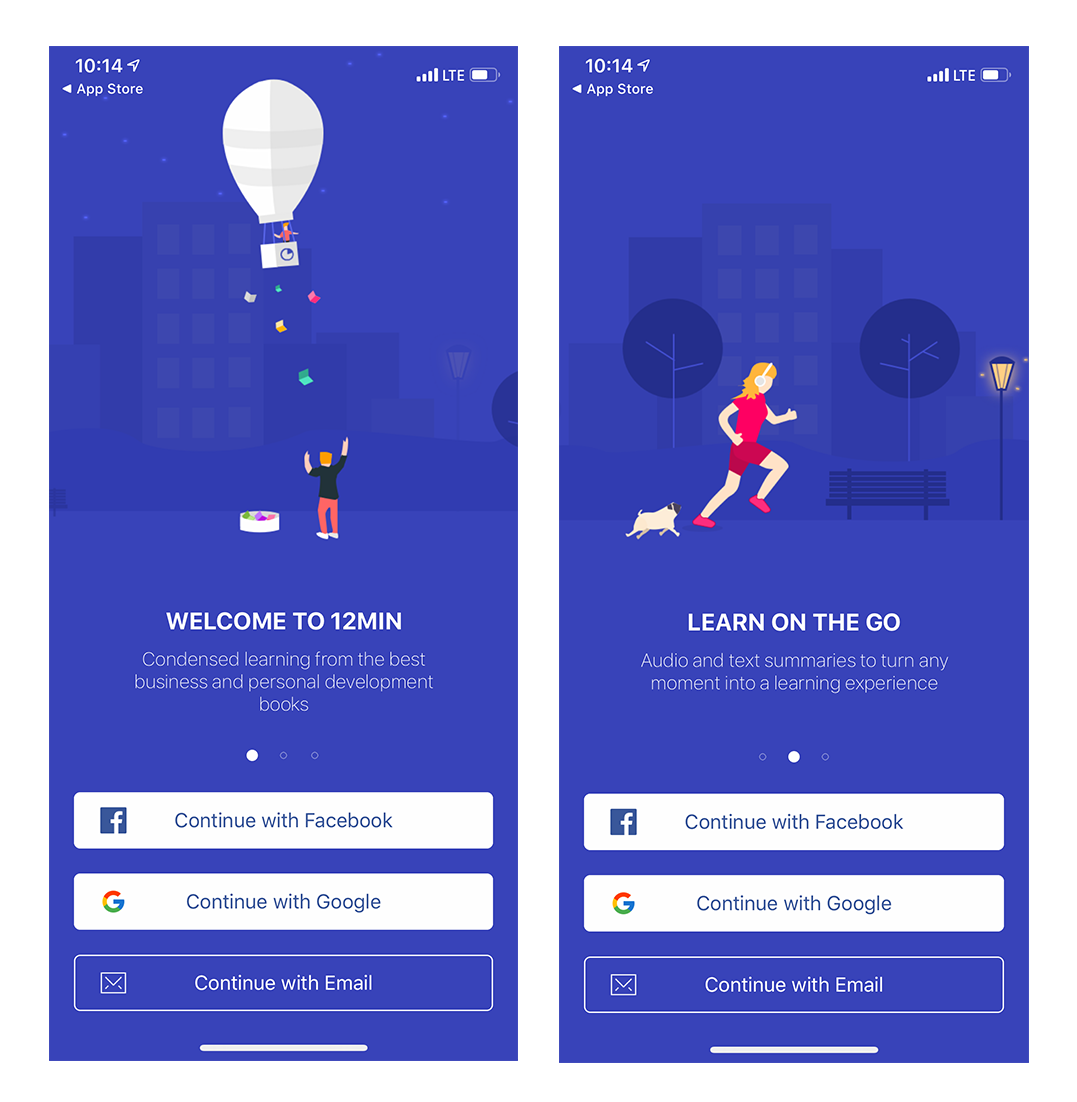12min mobile app onboarding intro screens