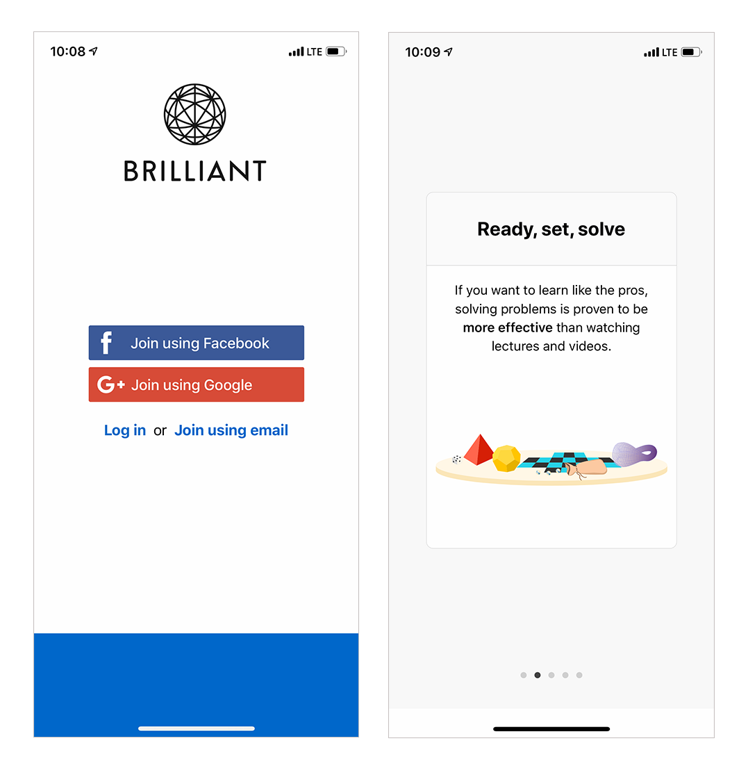 brilliant app mobile onboarding intro screens