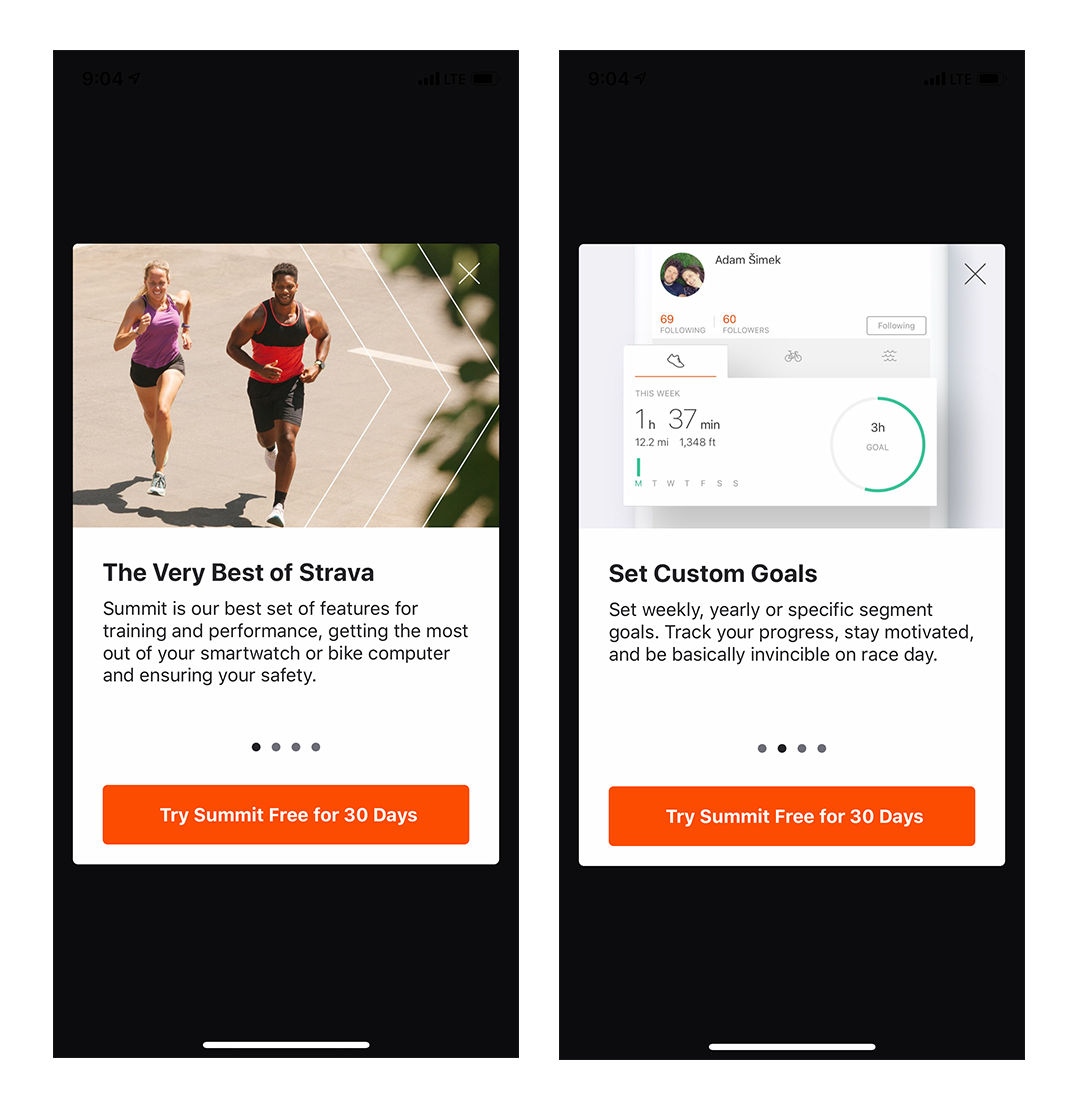 strava running cycling app mobile onboarding intro screens 
