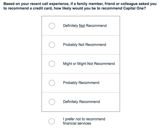 capital one recommendation survey options
