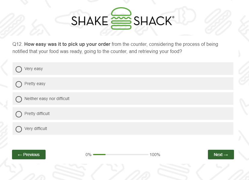 shake shack ease of pickup survey