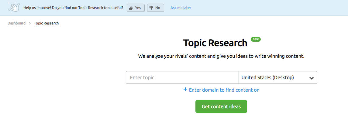 semrush csat survey banner on website