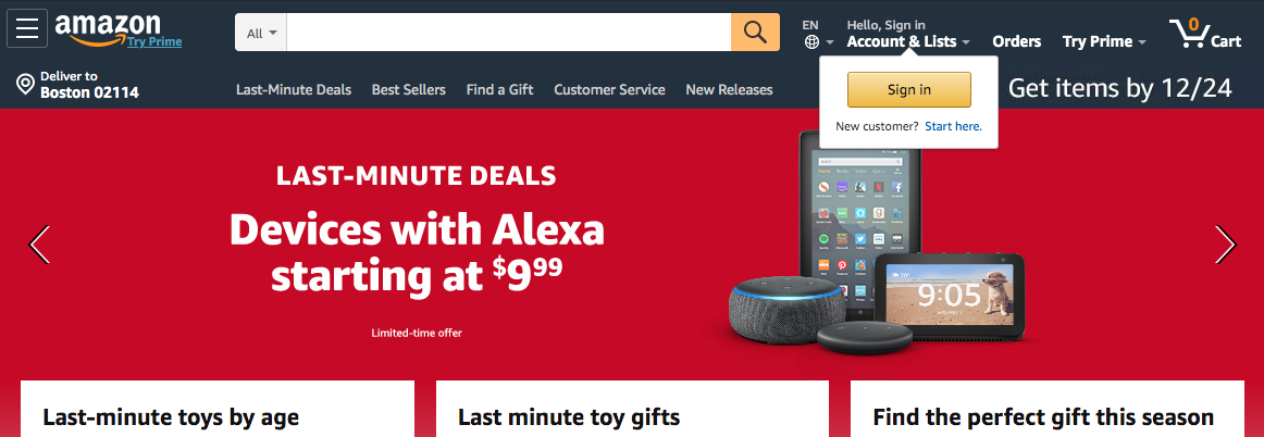 amazon sign in prompt ux example tooltip