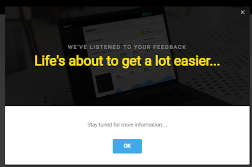 product redesign announcement teaser modal window made with Appcues.