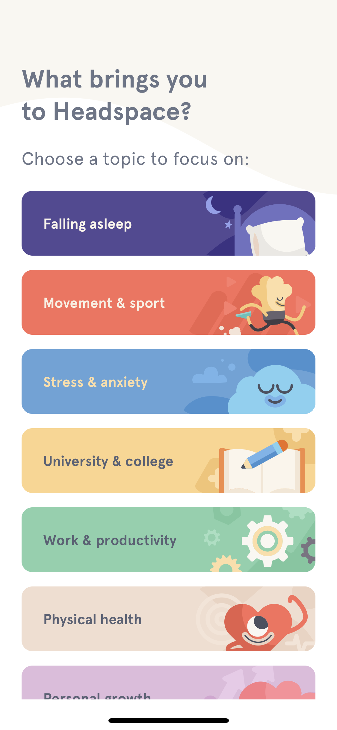 Headspace app user onboarding UX example