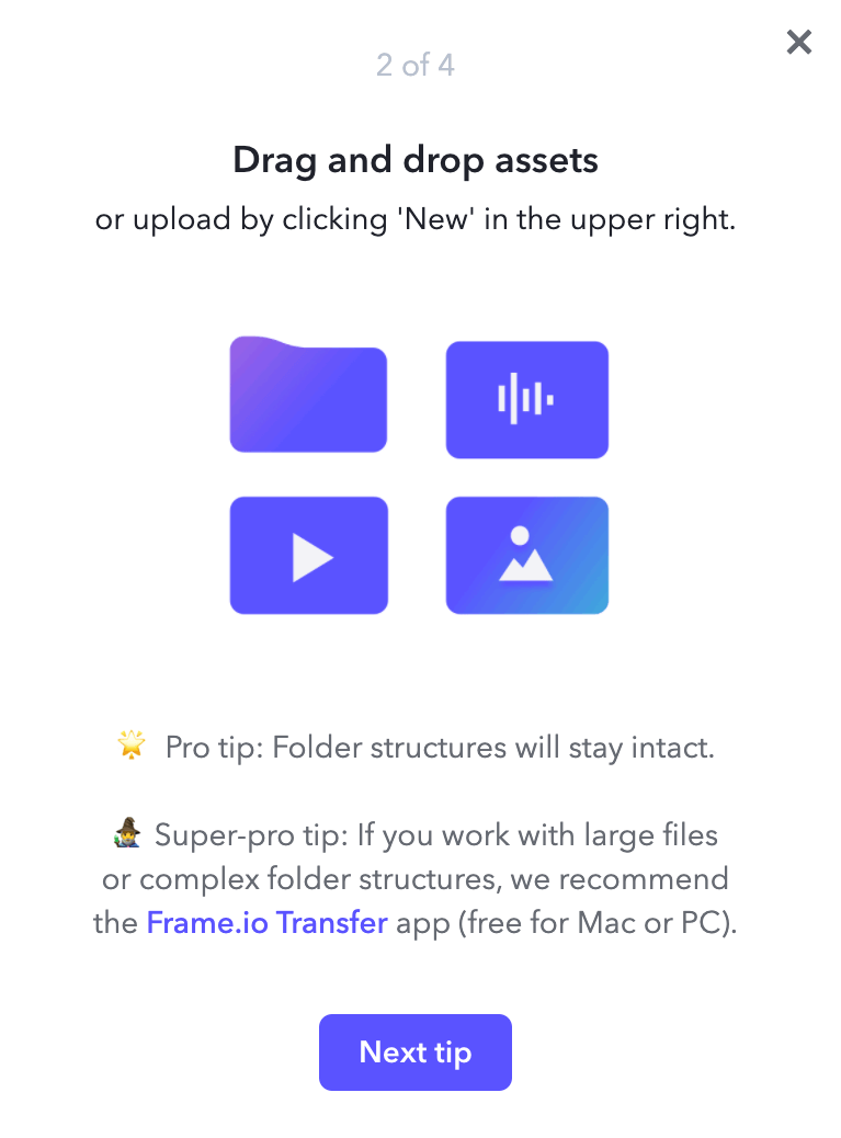 in-app onboarding example flow from frame.io