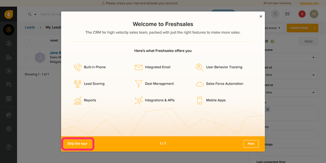 Freshsales User Onboarding
