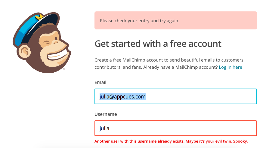 MailChimp error submission