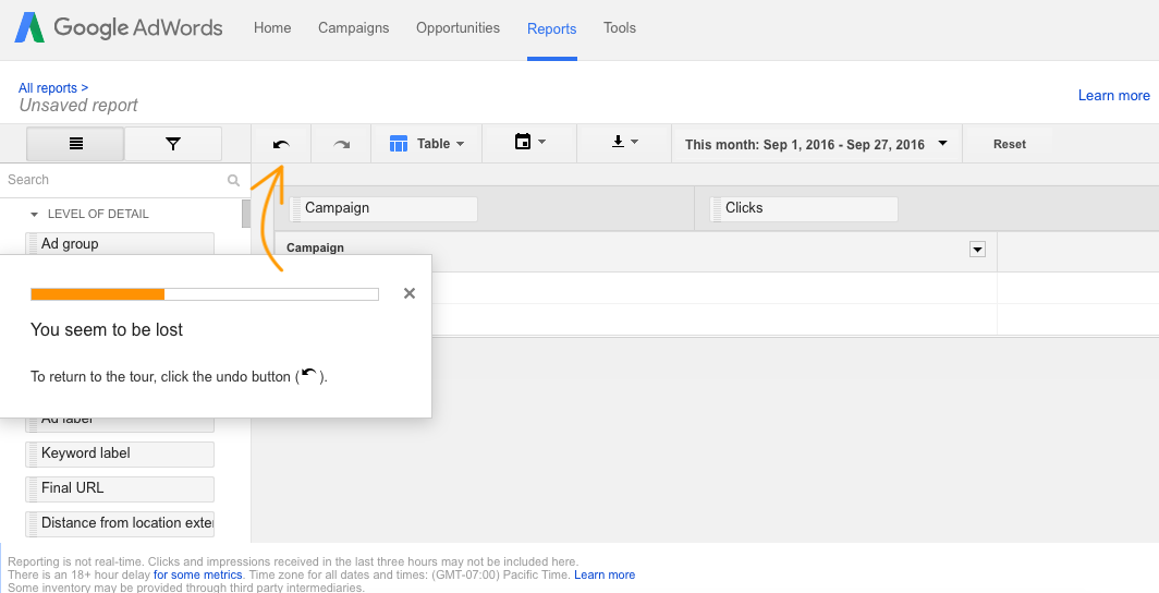 google adwords product tour tooltip