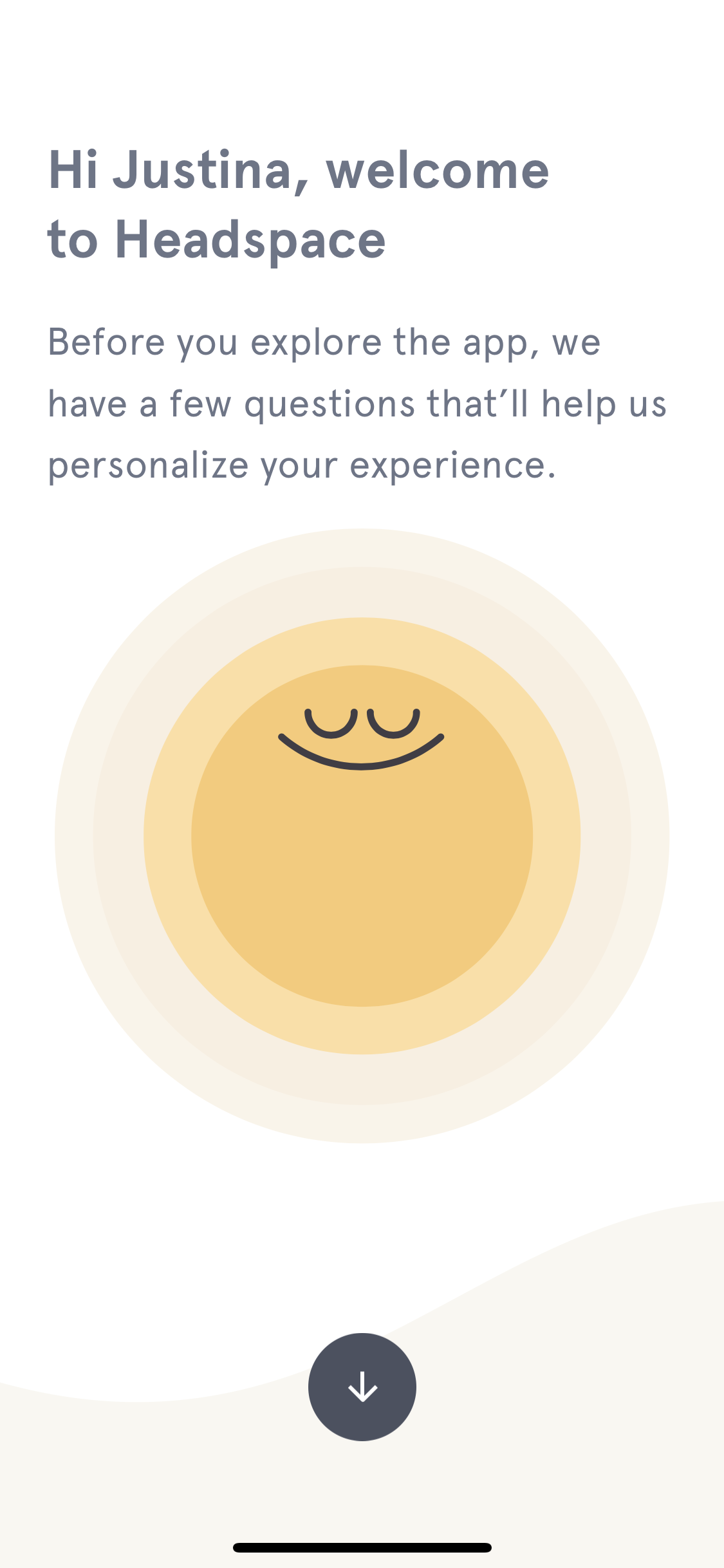 headspace mobile app welcome message personalization