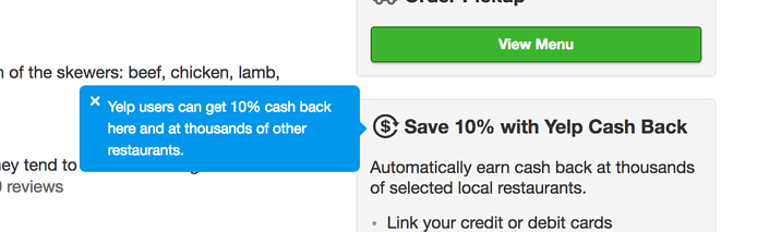 screen grab of yelp sidebar with tooltip