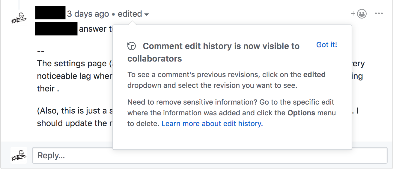 screen grab of Github comment edit history tooltip
