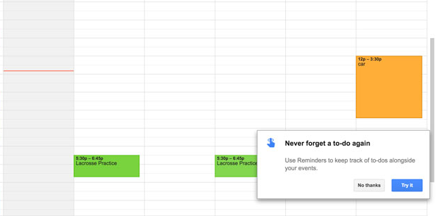 google reminders for calendar app feature announcement tooltip