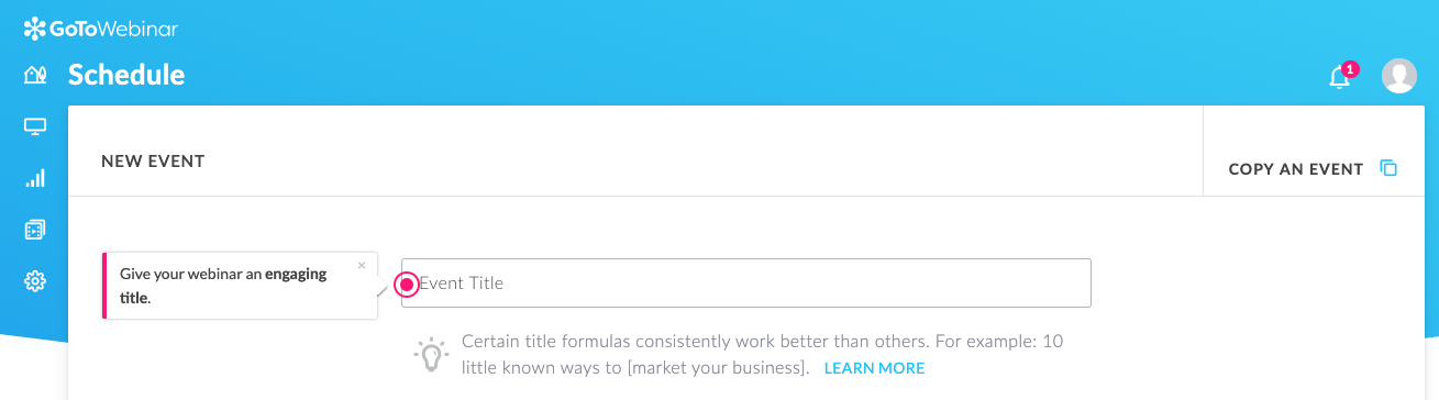 gotowebinar dashboard with appcues hotspot and tooltip onboarding