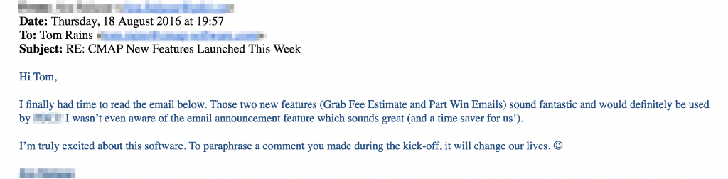 CMAP customer feedback email