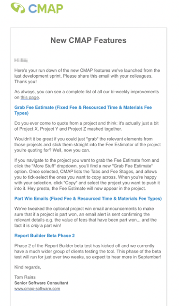 CMAP email feature announcement