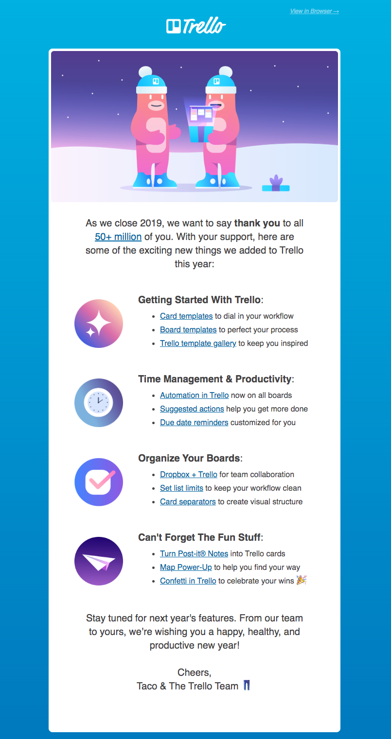 trello customer engagement email newsletter