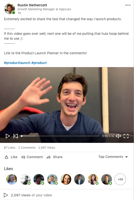 This is an example of a product launch LinkedIn post. Post on social media when you launch a product. Align your team to make your product launch more successful. Get everyone excited about your new product.