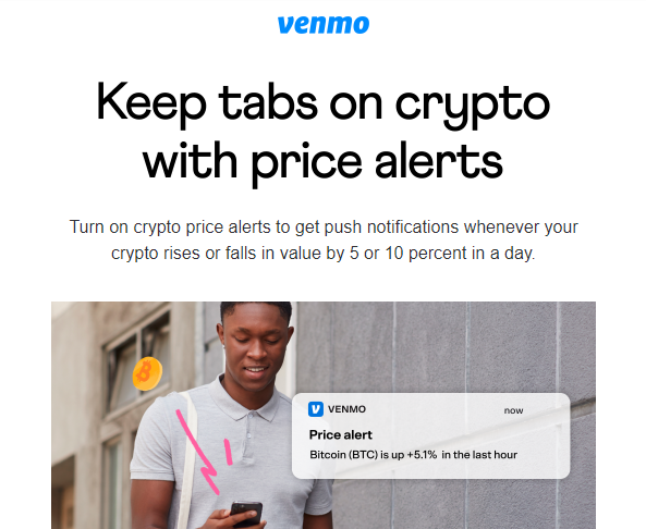 venmo crypto price alerts announcement