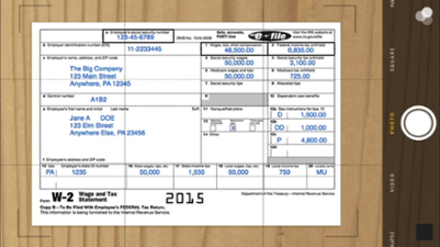 This is TurboTax's w-2 uploader. This is how you can upload your w2 form by taking a photo on your phone. This image shows an example W2.