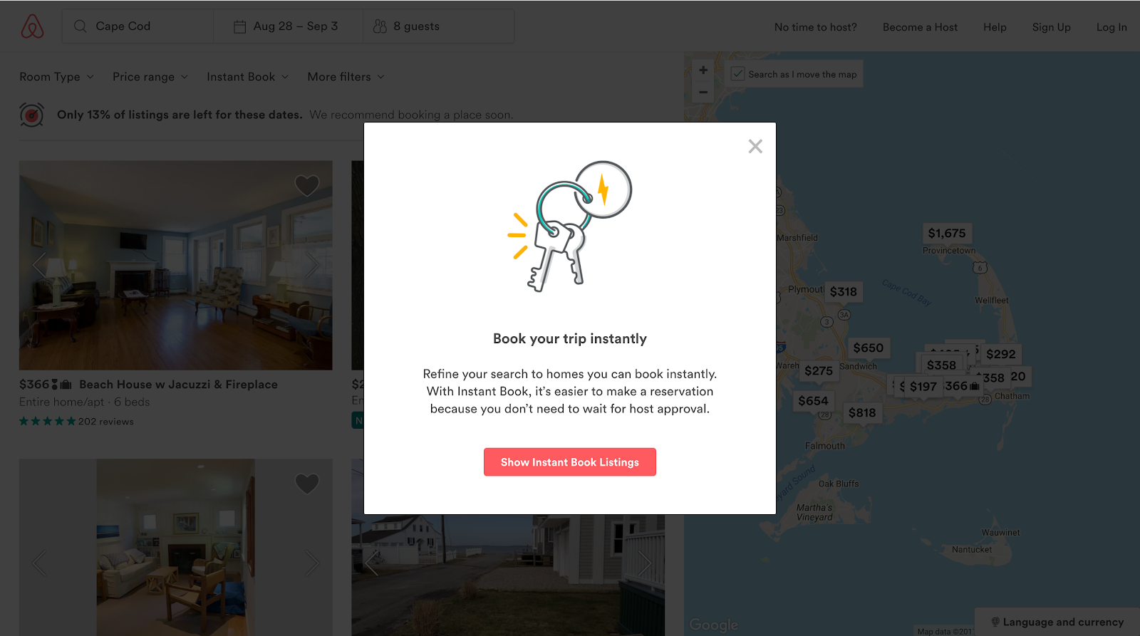 airbnb new feature announcement in-app message