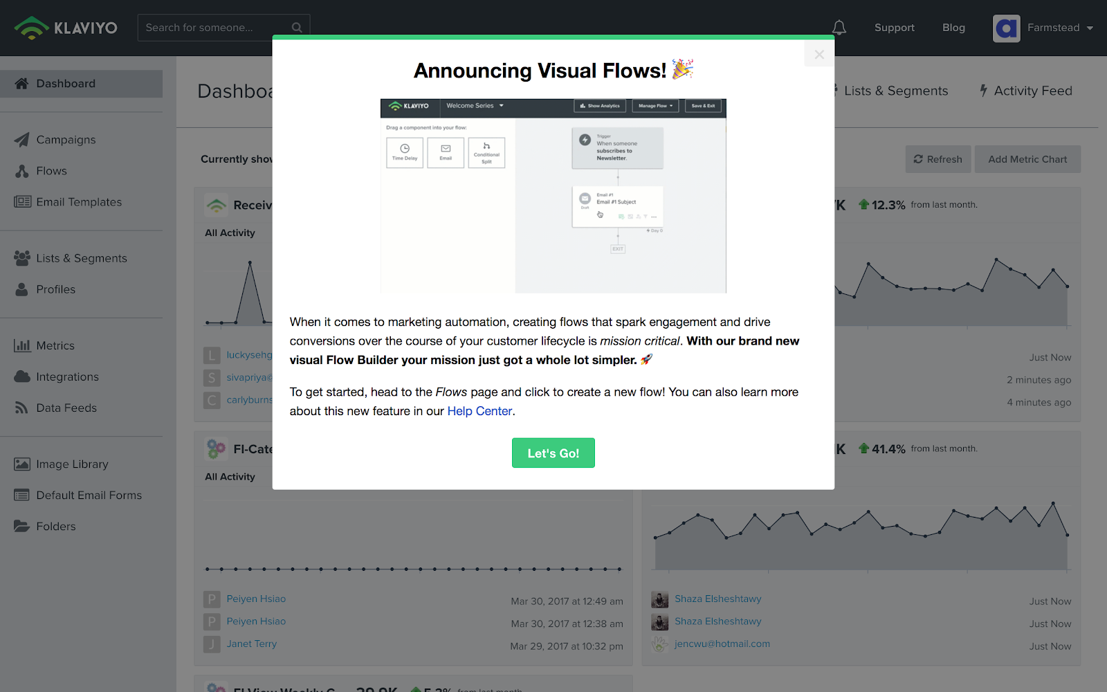 new feature announcement in app message example
