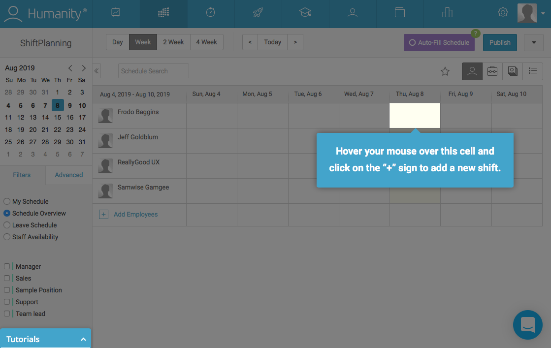 employee management platform dashboard walkthrough tooltip with feature spotlight