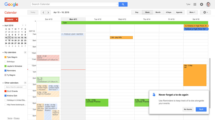 google calendar new feature 2016 reminders feature introduction tour popup