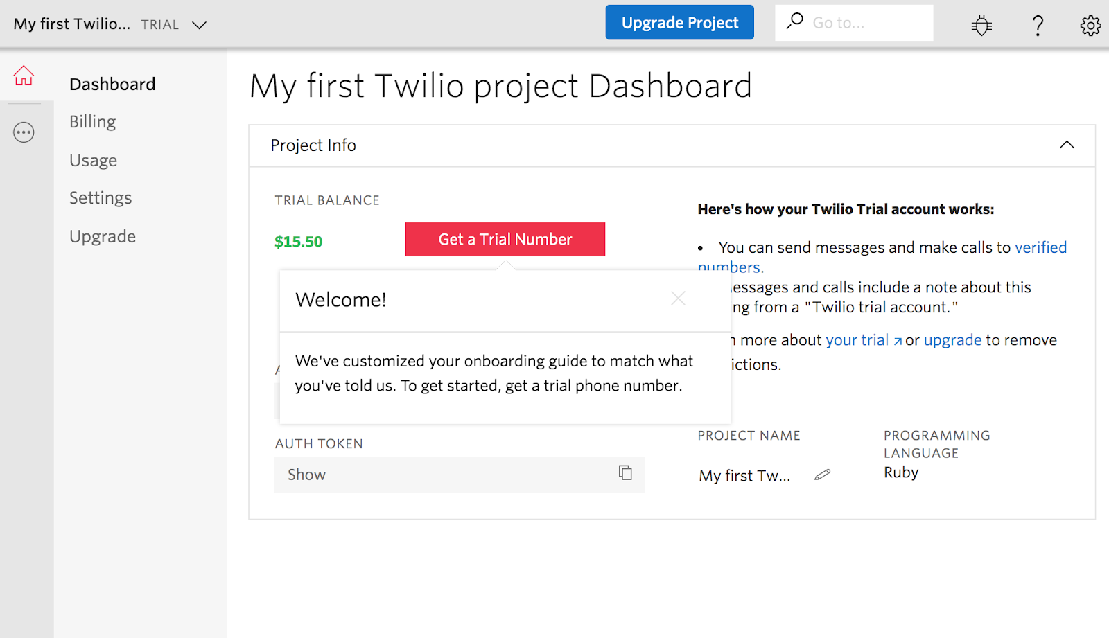twilio first dashboard customized based on user inputs