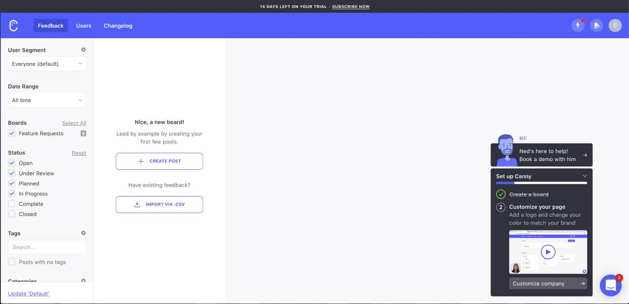 canny in-app messaging chatbot example