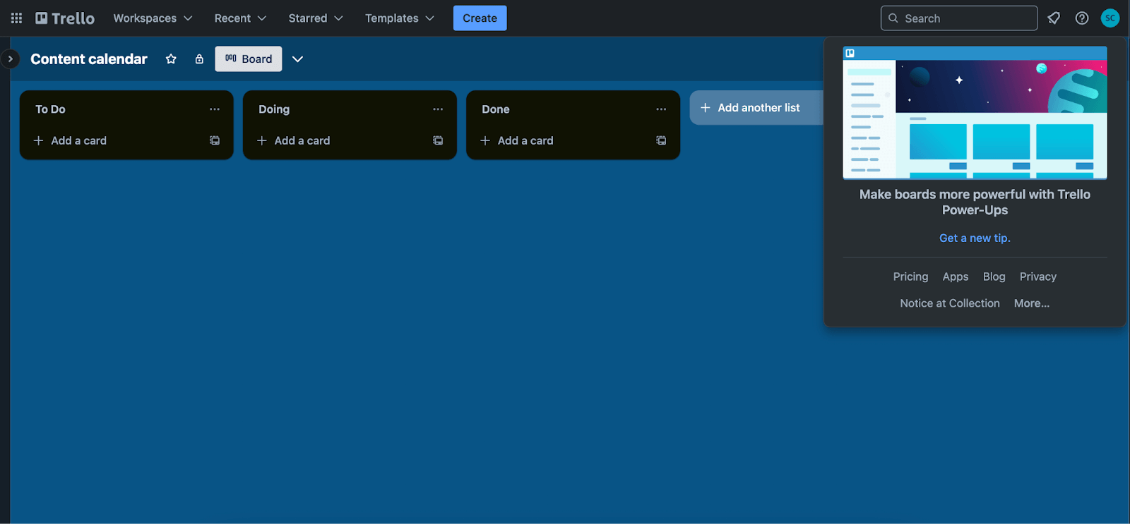 Trello in-app resource center example