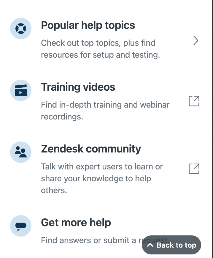 Zendesk in-app resource center multi-format resources