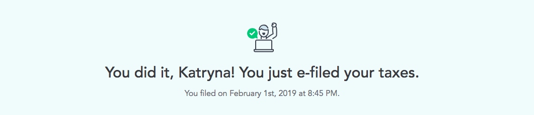 turbotax confirmation celebration in-app message